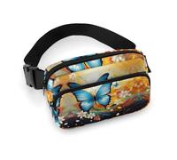Fanny Pack for Women Men Belt Bag with Adjustable Strap Cute Dolphin Snowflake Waist Pack for Everyday, Colorful with butterfly, 20x13cm