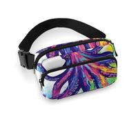 Fanny Pack for Women Men Belt Bag with Adjustable Strap Galaxy Animal Dragonfly Waist Pack for Everyday, Colorful Octopus, 20x13cm