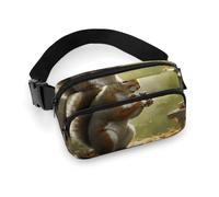 Fanny Pack for Women Men Belt Bag with Adjustable Strap Love Heart Waist Pack for Everyday, Squirrel Eats Nuts, 20x13cm