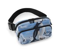 Fanny Pack for Women Men Belt Bag with Adjustable Strap Musical Guitar Print Waist Pack for Everyday, Snow mountain penguin, 20x13cm
