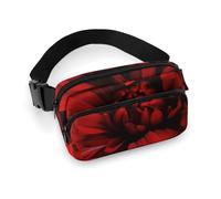 Fanny Pack for Women Men Belt Bag with Adjustable Strap Sloth Lazy Waist Pack for Everyday, Red Flower on Black, 20x13cm