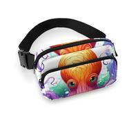 Fanny Pack for Women Men Belt Bag with Adjustable Strap Sparkling Pink Glitter Waist Pack for Everyday, Colorful Octopus, 20x13cm