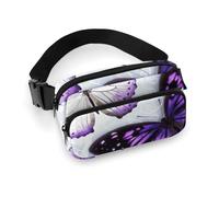 Fanny Pack for Women Men Belt Bag with Adjustable Strap Steam Locomotive Train Waist Pack for Everyday, White Purple Butterflies, 20x13cm