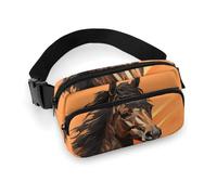 Fanny Pack for Women Men Belt Bag with Adjustable Strap The Eiffel Tower Waist Pack for Everyday, Orange background with horse head, 20x13cm