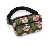 Fanny Pack for Women Men Belt Bag with Adjustable Strap Travel Paris Waist Pack for Everyday, Olive Green Flowers, 20x13cm