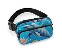 Fanny Pack for Women Men Belt Bag with Adjustable Strap Two Colored Parrots Waist Pack for Everyday, Seabed Coral Fish Dolphins, 20x13cm