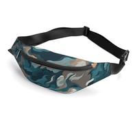 Fanny Pack for Women Men Blue Camouflage Pattern Waist Pack Everywhere Belt Bag Sports Waist Bag with Adjustable Strap Fashion Hip Bum Bag for Traveling Running Workout, white, 14.2x5.9 Inches
