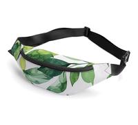 Fanny Pack for Women Men Green Tint Leaves Waist Pack Everywhere Belt Bag Sports Waist Bag with Adjustable Strap Fashion Hip Bum Bag for Traveling Running Workout, white, 14.2x5.9 Inches