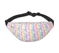Fanny Pack for Women & Men Unicorns On Colorful Stripes Sport Waist Bag with Adjustable Belt Hands Free Waterproof Lightweight Crossbody Shoulder Bag Purse for Camping Travel, Carry All Phones Wallet