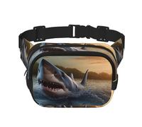 Fanny Pack For Women Men Waterproof Adjustable Belt Bags Waist Pack Fashion Crossbody Bags At Dusk Shark Bum Bag For Running Workout Hiking Traveling, Black, One Size