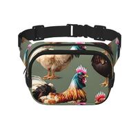 Fanny Pack For Women Men Waterproof Adjustable Belt Bags Waist Pack Fashion Crossbody Bags Chicken And Rooster Print Bum Bag For Running Workout Hiking Traveling, Black, One Size