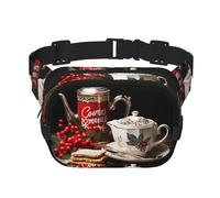 Fanny Pack For Women Men Waterproof Adjustable Belt Bags Waist Pack Fashion Crossbody Bags Christmas Tea Time Bum Bag For Running Workout Hiking Traveling, Black, One Size
