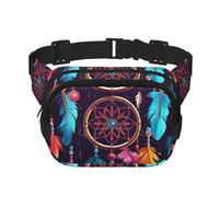 Fanny Pack For Women Men Waterproof Adjustable Belt Bags Waist Pack Fashion Crossbody Bags Colorful Dream Catcher Bum Bag For Running Workout Hiking Traveling, Black, One Size