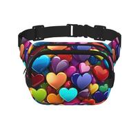 Fanny Pack For Women Men Waterproof Adjustable Belt Bags Waist Pack Fashion Crossbody Bags Colourful Heart Bum Bag For Running Workout Hiking Traveling, Black, One Size
