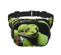 Fanny Pack For Women Men Waterproof Adjustable Belt Bags Waist Pack Fashion Crossbody Bags Cute Green Tree Python Bum Bag For Running Workout Hiking Traveling, Black, One Size