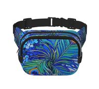 Fanny Pack For Women Men Waterproof Adjustable Belt Bags Waist Pack Fashion Crossbody Bags Flower Peacock Feather Oil Painting Feather Blue Bum Bag For Running Workout Hiking Traveling, Black, One