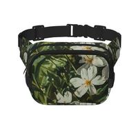 Fanny Pack For Women Men Waterproof Adjustable Belt Bags Waist Pack Fashion Crossbody Bags Flowers And Green Leaves Bum Bag For Running Workout Hiking Traveling, Black, One Size