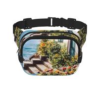 Fanny Pack For Women Men Waterproof Adjustable Belt Bags Waist Pack Fashion Crossbody Bags Flowers Near House Greek Sea Bum Bag For Running Workout Hiking Traveling, Black, One Size