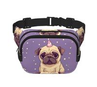 Fanny Pack For Women Men Waterproof Adjustable Belt Bags Waist Pack Fashion Crossbody Bags Funny Cartoon Pug Puppy Dog Bum Bag For Running Workout Hiking Traveling, Black, One Size