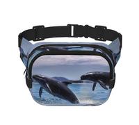 Fanny Pack For Women Men Waterproof Adjustable Belt Bags Waist Pack Fashion Crossbody Bags Jumping Whales Bum Bag For Running Workout Hiking Traveling, Black, One Size