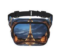 Fanny Pack For Women Men Waterproof Adjustable Belt Bags Waist Pack Fashion Crossbody Bags Paris In Ninght Bum Bag For Running Workout Hiking Traveling, Black, One Size