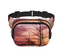 Fanny Pack For Women Men Waterproof Adjustable Belt Bags Waist Pack Fashion Crossbody Bags Pink Dusk Background Bum Bag For Running Workout Hiking Traveling, Black, One Size