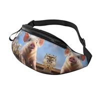 Fanny Pack, Funny Cute Pig Printed Waist Pack,Adjustable Cross Body Bag For Travel Walking Running Hiking Cycling, Black, One Size