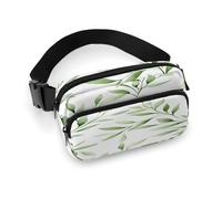 Fanny Pack Green Leaves Printed Waist Cinching Bag Hip Bag Lightweight Belt Bag for Travel Sports Hiking Running, Green Leaves, 7.9 X 5.1 in