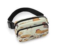Fanny Pack Hen Flying Butterflies Among Flowers Printed Waist Cinching Bag Hip Bag Lightweight Belt Bag for Travel Sports Hiking Running, Hen Flying Butterflies Among Flowers, 7.9 X 5.1 in