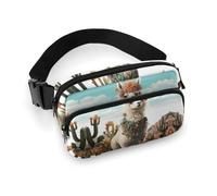 Fanny Pack Mexican Llama Green Printed Waist Cinching Bag Hip Bag Lightweight Belt Bag for Travel Sports Hiking Running, Mexican Llama Green, 7.9 X 5.1 in