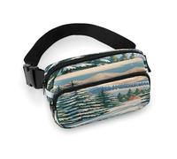 Fanny Pack Pine Needle Tree Winter Landscape Print Printed Waist Cinching Bag Hip Bag Lightweight Belt Bag for Travel Sports Hiking Running, Pine Needle Tree Winter Landscape Print, 7.9 X 5.1 in