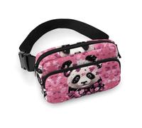 Fanny Pack Pink Panda Cotton Printed Waist Cinching Bag Hip Bag Lightweight Belt Bag for Travel Sports Hiking Running, Pink Panda Cotton, 7.9 X 5.1 in