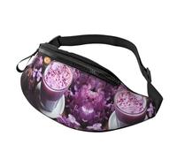 Fanny Pack, Purple Flowers Drink Printed Waist Pack,Adjustable Cross Body Bag For Travel Walking Running Hiking Cycling, Black, One Size