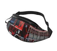Fanny Pack, Red Fire And Rescue Truck Printed Waist Pack,Adjustable Cross Body Bag For Travel Walking Running Hiking Cycling, Black, One Size