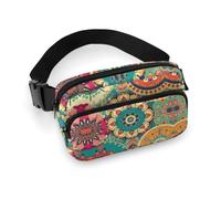Fanny Pack Round Flower Printed Waist Cinching Bag Hip Bag Lightweight Belt Bag for Travel Sports Hiking Running, Round Flower, 7.9 X 5.1 in