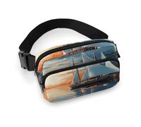 Fanny Pack Sailing Landscape Printed Waist Cinching Bag Hip Bag Lightweight Belt Bag for Travel Sports Hiking Running, Sailing Landscape, 7.9 X 5.1 in