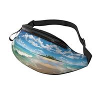 Fanny Pack, Sandy Beach Printed Waist Pack,Adjustable Cross Body Bag For Travel Walking Running Hiking Cycling, Black, One Size