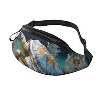 Fanny Pack, Sea Conch Shell Starfish Turtle Printed Waist Pack,Adjustable Cross Body Bag For Travel Walking Running Hiking Cycling, Black, One Size