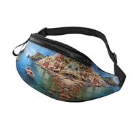 Fanny Pack, Seaside Town Printed Waist Pack,Adjustable Cross Body Bag For Travel Walking Running Hiking Cycling, Black, One Size