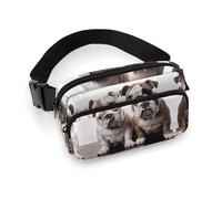 Fanny Pack Two Cute Bulldog Dogs Printed Waist Cinching Bag Hip Bag Lightweight Belt Bag for Travel Sports Hiking Running, Two Cute Bulldog Dogs, 7.9 X 5.1 in