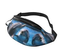 Fanny Pack, Two Dolphins In The Water Printed Waist Pack,Adjustable Cross Body Bag For Travel Walking Running Hiking Cycling, Black, One Size