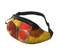 Fanny Pack Waist Bag Pack Adjustable Hip Bum Bag Yellow Sunflowers with Red Butterfly Crossbody Bags Belt Bag for Men Women