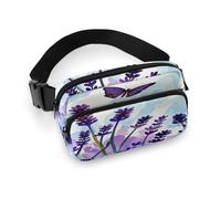 Fanny Pack Watercolor Lavender Butterfly Printed Waist Cinching Bag Hip Bag Lightweight Belt Bag for Travel Sports Hiking Running, Watercolor Lavender Butterfly, 7.9 X 5.1 in
