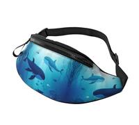 Fanny Pack, Whales Under The Sea Printed Waist Pack,Adjustable Cross Body Bag For Travel Walking Running Hiking Cycling, Black, One Size