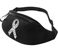 Fanny Pack White Ribbon Lung Cancer Awareness Elegant Walking Bags With Headphone Hole Sports Waist Pouch For Fit Running Travel 14X35Cm
