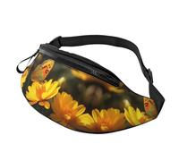 Fanny Pack, Yellow Flower And Butterfly Printed Waist Pack,Adjustable Cross Body Bag For Travel Walking Running Hiking Cycling, Black, One Size