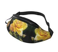 Fanny Pack, Yellow Rose Printed Waist Pack,Adjustable Cross Body Bag For Travel Walking Running Hiking Cycling, Black, One Size