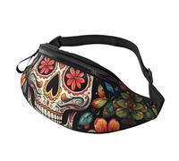 Fanny Packs Black and white striped heart Waist Pack for Women Men Sling Bag with Adjustable Strap Everywhere Belt Bags, Colorful Sugar Skull, One Size