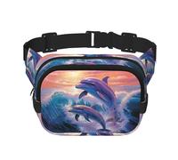 Fanny Packs for Women Adjustable Belt Bag Lightweight Fashion Waist Packs Men Sling Bag dolphins art Fanny Pack Crossbody Belt Bag for Traveling Workout Running Cycling, Black, One Size