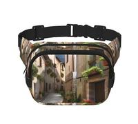 Fanny Packs for Women Adjustable Belt Bag Lightweight Fashion Waist Packs Men Sling Bag Italian Town Street Fanny Pack Crossbody Belt Bag for Traveling Workout Running Cycling, Black, One Size